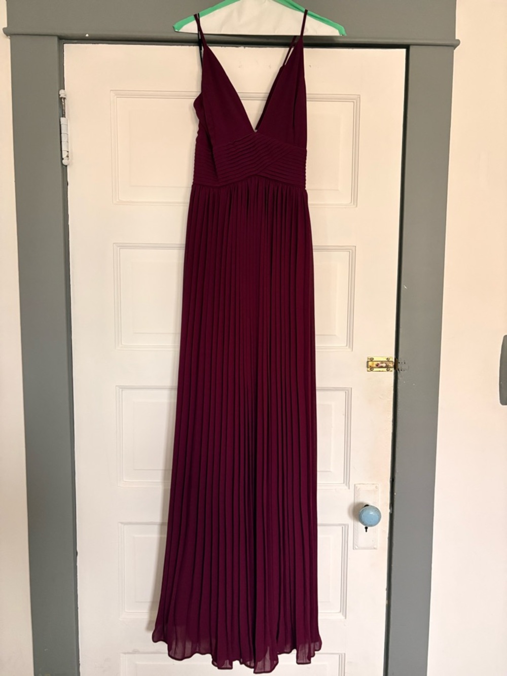 Soieblu Wine Red Pleated Maxi Dress with Spaghetti Straps